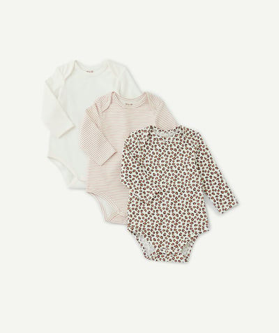 CategoryModel (8821753118862@305)  - Set of 3 organic cotton bodysuits, ecru, striped and leopard print