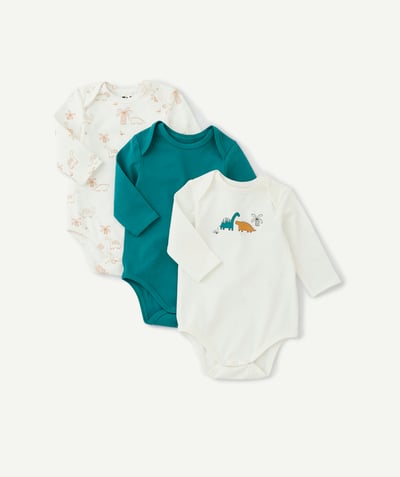 CategoryModel (8821755641998@268)  - set of 3 long-sleeved baby bodysuits in plain and printed organic cotton