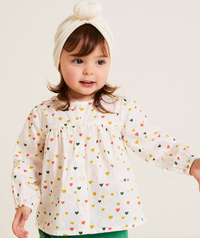 CategoryModel (8821752627342@2720)  - chemise manches longues bébé fille en coton bio écru imprimé à cœurs colorés