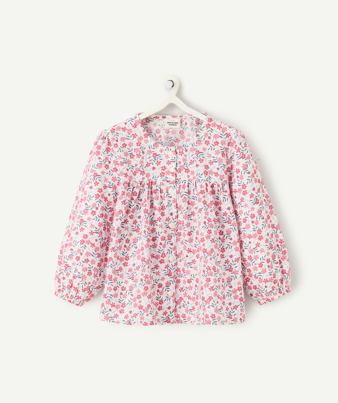   - blouse manches longues bébé fille en coton bion imprimé fleuri rose