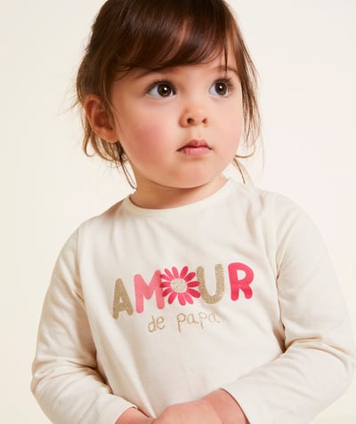 CategoryModel (8821758361742@9842)  - long-sleeved baby girl t-shirt in ecru organic cotton with love message