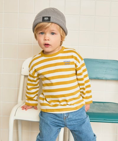CategoryModel (8821758296206@2577)  - long-sleeved baby boy t-shirt in yellow and white striped organic cotton