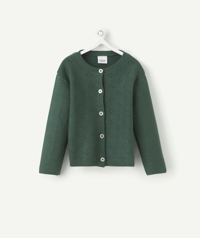   - cardigan manches longues bébé fille en coton bio vert sapin 