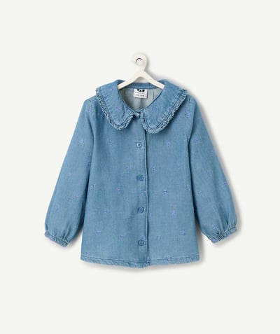 CategoryModel (8821752201358@64)  - blouse bébé fille en denim low impact bleu et fleurs brodées