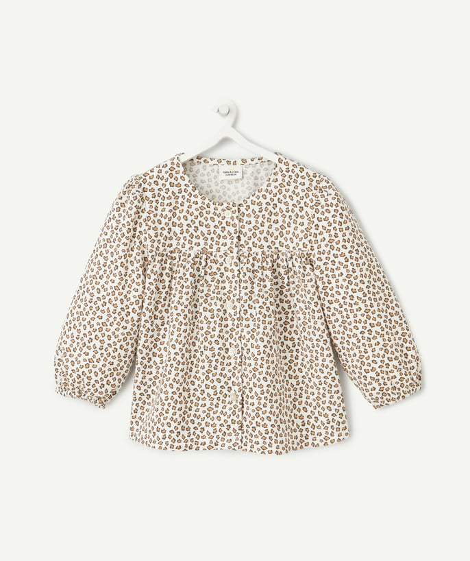   - chemise manches longues bébé fille en coton bio écru imprimé léopard 