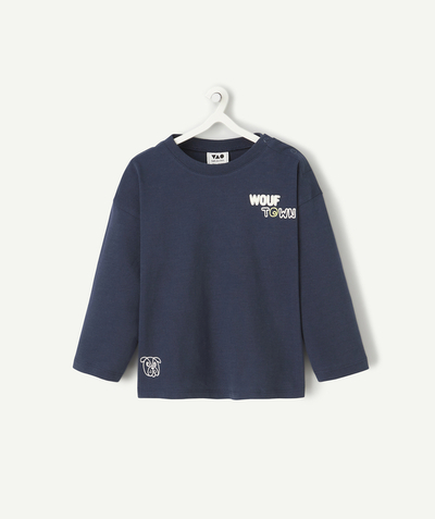 CategoryModel (8821754691726@1502)  - long-sleeved baby boy t-shirt in navy blue organic cotton with dog motif