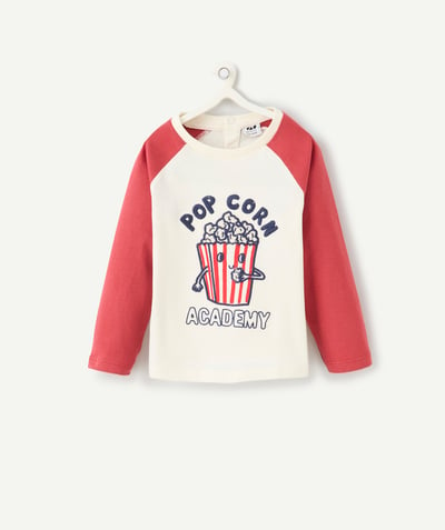 CategoryModel (8825519505550@391)  - long-sleeved baby boy t-shirt in ecru and popcorn red organic cotton