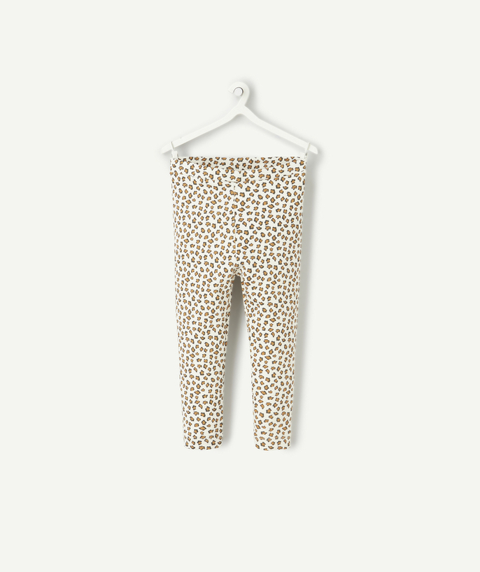   - legging bébé fille en coton bio côtelé écru imprimé léopard 