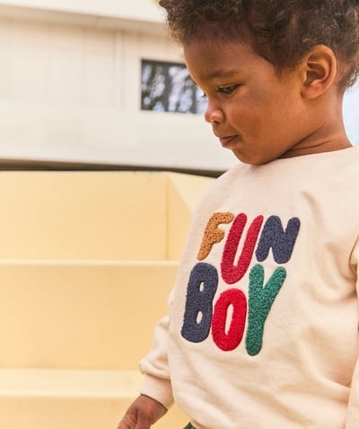 CategoryModel (8825846890638@246)  - long-sleeved baby boy sweatshirt in ecru recycled fibers with embroidered message