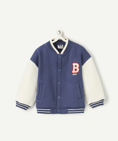 CategoryModel (8821758296206@2577)  - boy's teddy jacket in ecru and navy blue recycled fibers with bouclette patch