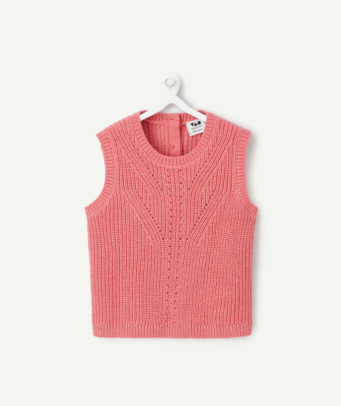   - baby girl sleeveless pullover in pink recycled fibers