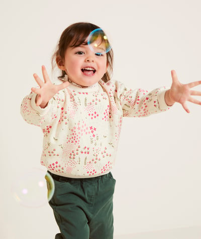 CategoryModel (8821758361742@9842)  - baby girl's long-sleeved sweatshirt in ecru recycled fibers printed with various flowers