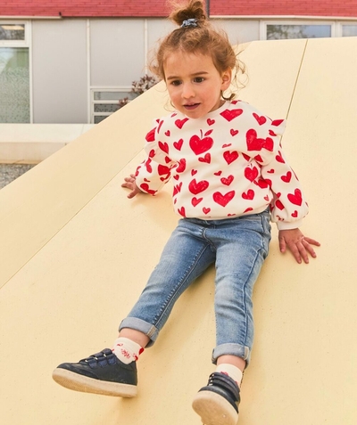 CategoryModel (8821752627342@2720)  - long-sleeved baby girl sweatshirt in ecru recycled fiber with heart print