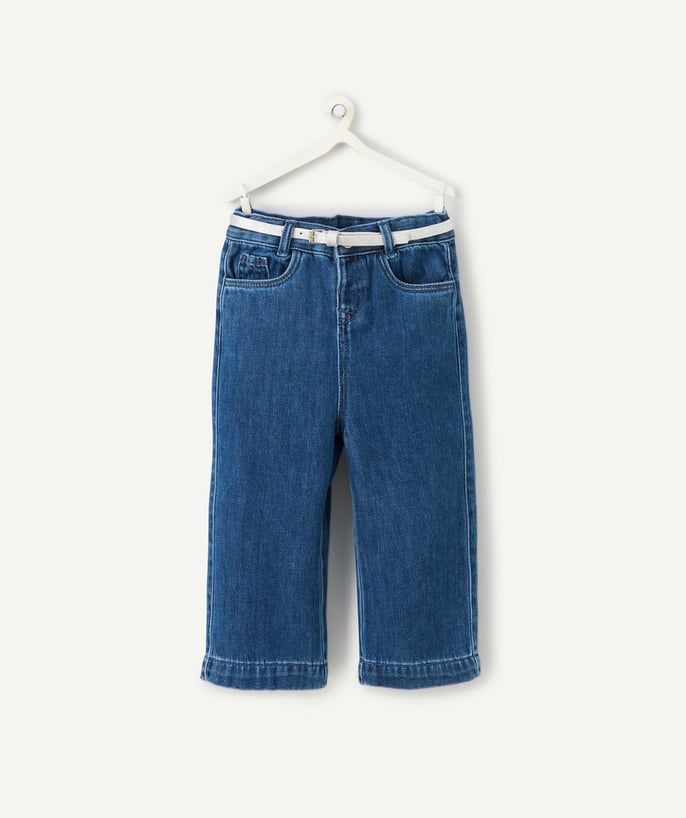   - baby girl wide pants in low impact blue denim with glitter belt