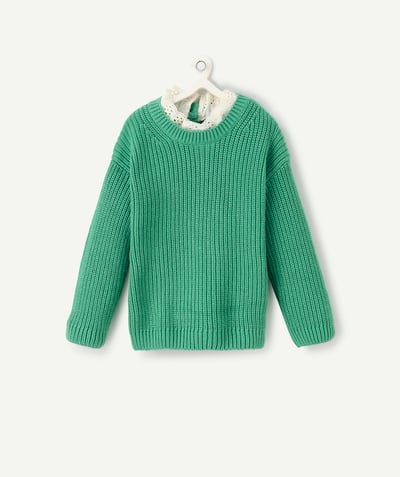 CategoryModel (8821752103054@1881)  - pull en maille fille en coton bio vert avec col brodé