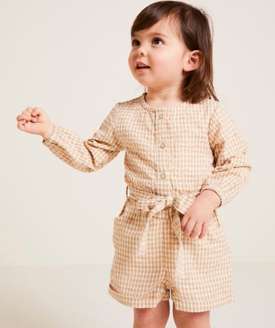 CategoryModel (8821752627342@2720)  - baby girl jumpsuit in ecru and beige gingham print organic cotton