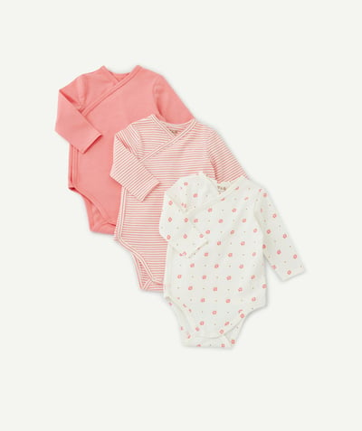 CategoryModel (8824896422030@11)  - Lot de 3 bodies en coton bio rose, rayé et imprimé fleuri