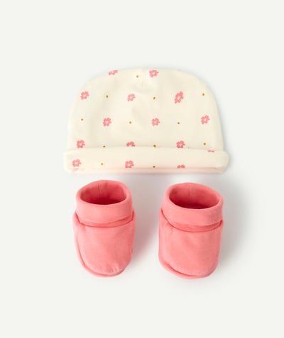 CategoryModel (8821750988942@1988)  - Birth set with pink bonnet and socks with floral print