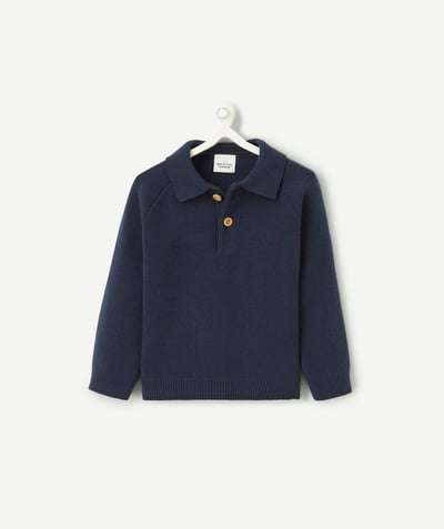 CategoryModel (8824928927886@20)  - pull bébé garçon en fibres recyclées bleu marine avec col polo