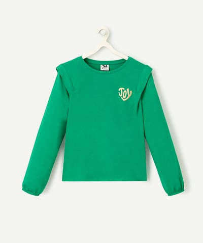 CategoryModel (8821759639694@6096)  - long-sleeved t-shirt for girls in green organic cotton with gold embroidery