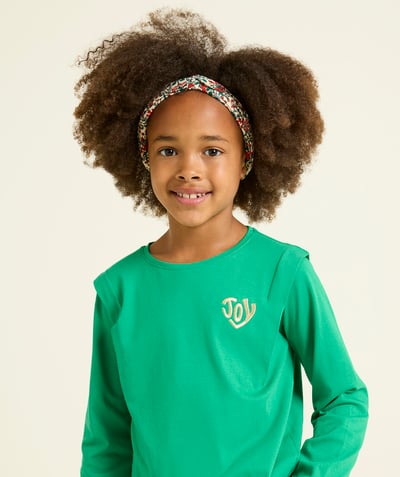 CategoryModel (8826108575886@7)  - t-shirt manches longues fille en coton bio vert avec broderie dorée