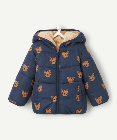 CategoryModel (8824765350030@172)  - reversible baby boy navy blue tiger and sherpa print down jacket