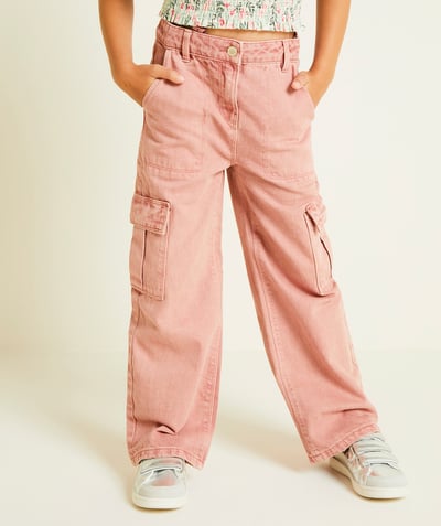 CategoryModel (8821764587662@20768)  - pink denim-effect recycled-fiber cargo pants for girls