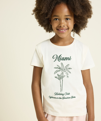 CategoryModel (8824928927886@20)  - t-shirt manches courtes fille en coton bio écru imprimé miami