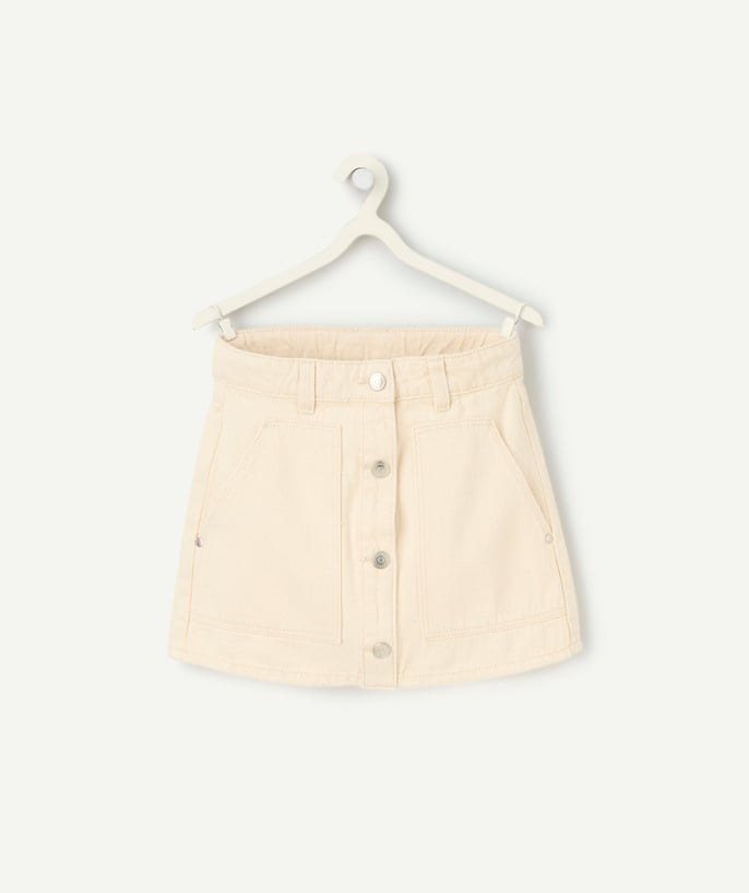   - girl's trapeze skirt in recycled denim fibers in cream with buttons