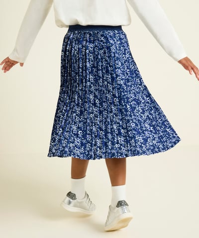 CategoryModel (8823356031118@17679)  - short pleated girl's skirt in navy blue floral print recycled fibers