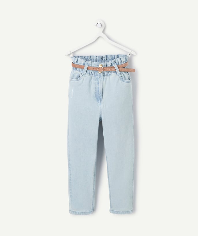   - girl's low impact sky blue denim pants with brown belt