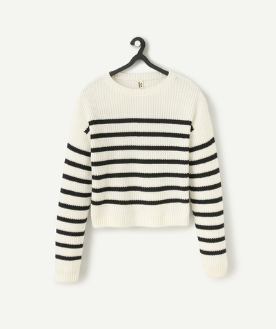 CategoryModel (8821764882574@299)  - girl's knitted sweater in white organic cotton with black stripes