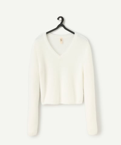 CategoryModel (8821764882574@299)  - girl's sweater in white recycled fibers v-neck