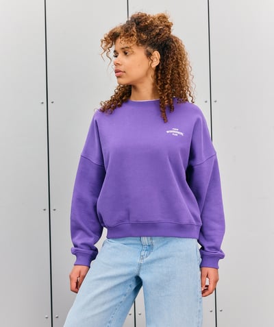 CategoryModel (8824896454798@11)  - sweat manches longues fille en fibres recyclées violet avec message sur le cœur