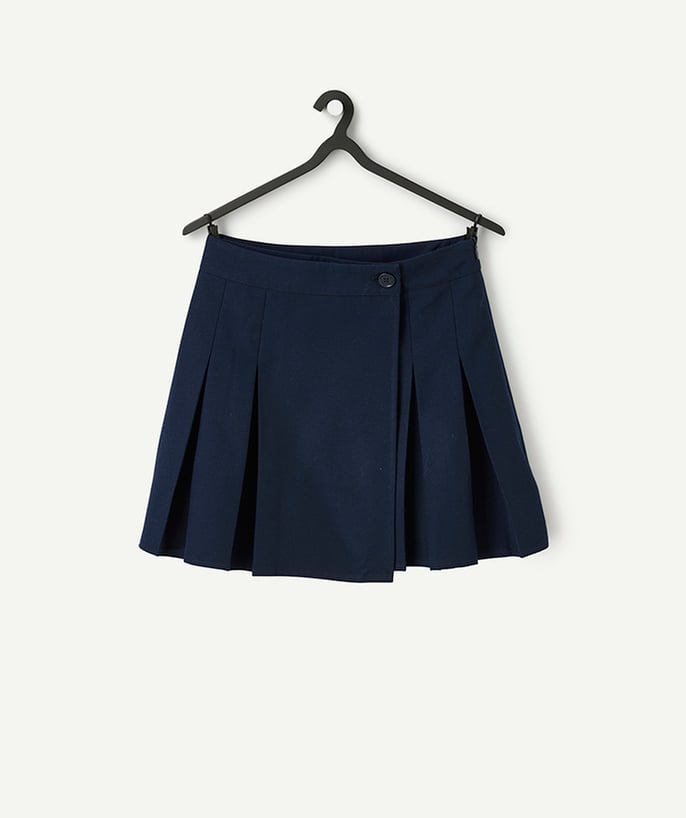   - girl's pleated skirt in navy blue recycled fibers