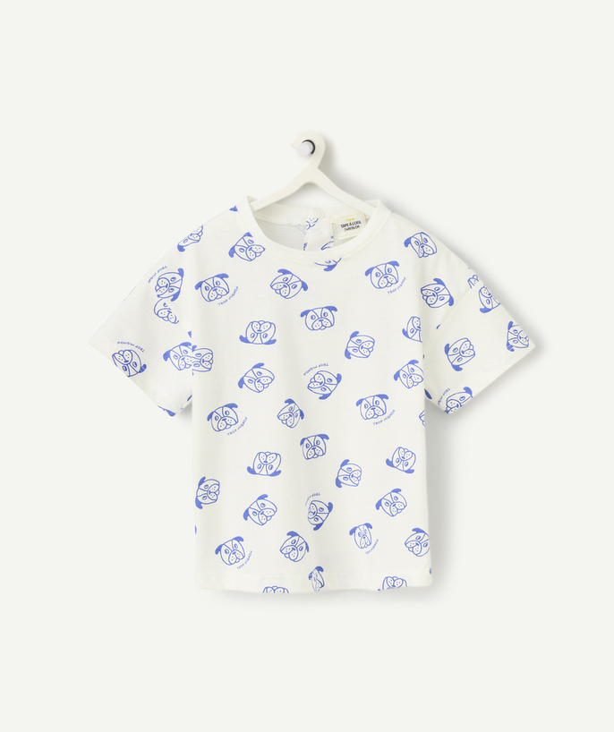   - short-sleeved baby boy t-shirt in white organic cotton with dog head print