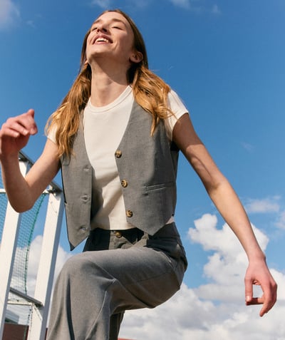 CategoryModel (8826176274574@2)  - veste sans manches fille en fibres recyclées gris chiné