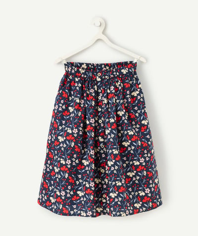 CategoryModel (8821758722190@761)  - Girl's straight skirt in navy blue organic cotton with floral print