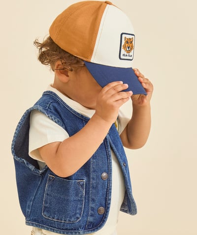 CategoryModel (8821755838606@31916)  - baby boy white blue and camel cap with tiger patch
