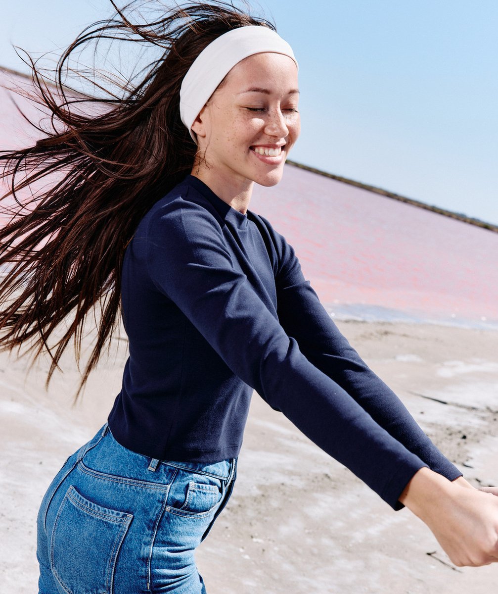   - long-sleeved t-shirt for girls in navy blue organic cotton