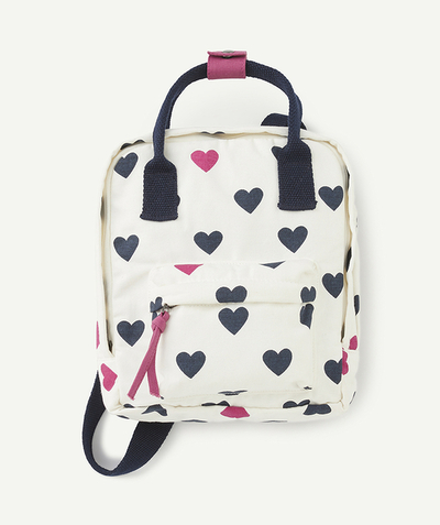 CategoryModel (8821753610382@48)  - baby girl backpack in ecru organic cotton with navy blue heart print