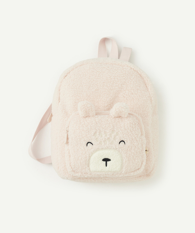 CategoryModel (8821753610382@48)  - sac à dos bébé fille en bouclettes rose pâle avec motif ours