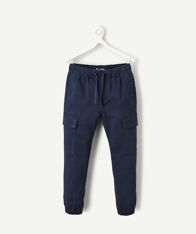   - pantalon cargo garçon bleu marine avec poches 