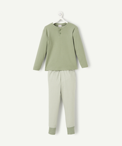 CategoryModel (8821762326670@263)  - boy's long-sleeved pyjamas in khaki organic cotton with white and khaki stripes