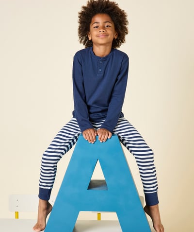 CategoryModel (8821762556046@1148)  - long-sleeved pyjamas for boys in navy blue and white organic cotton