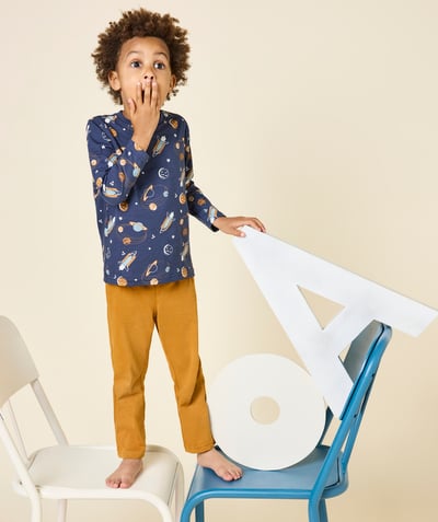 CategoryModel (8824928993422@14)  - Long-sleeved pyjamas for boys in navy blue and brown organic cotton with space print