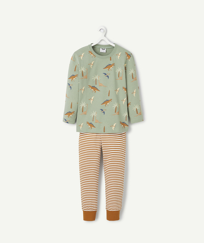 CategoryModel (8821762556046@1125)  - Long-sleeved animal-themed pyjamas for boys in green and camel organic cotton