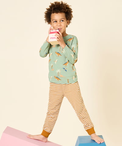 CategoryModel (8821762326670@282)  - Long-sleeved animal-themed pyjamas for boys in green and camel organic cotton