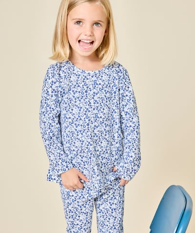 CategoryModel (8826206978190@227)  - pyjama fille en coton bio blanc imprimé fleuris bleu