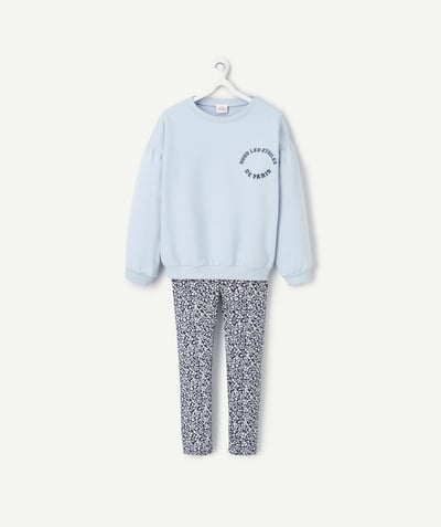 CategoryModel (8821759410318@499)  - Girl's long-sleeved pyjamas in blue organic cotton with floral pattern